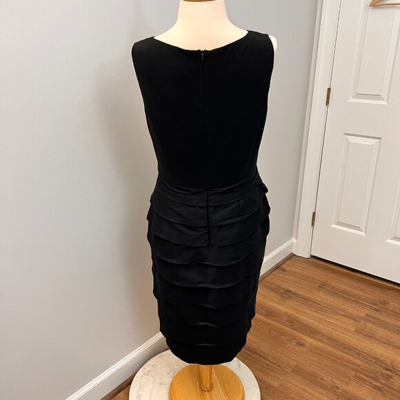 Adrianna Papell Black Tiered Hammered Satin Sheath Dress Sz 14 - Picture 11 of 12